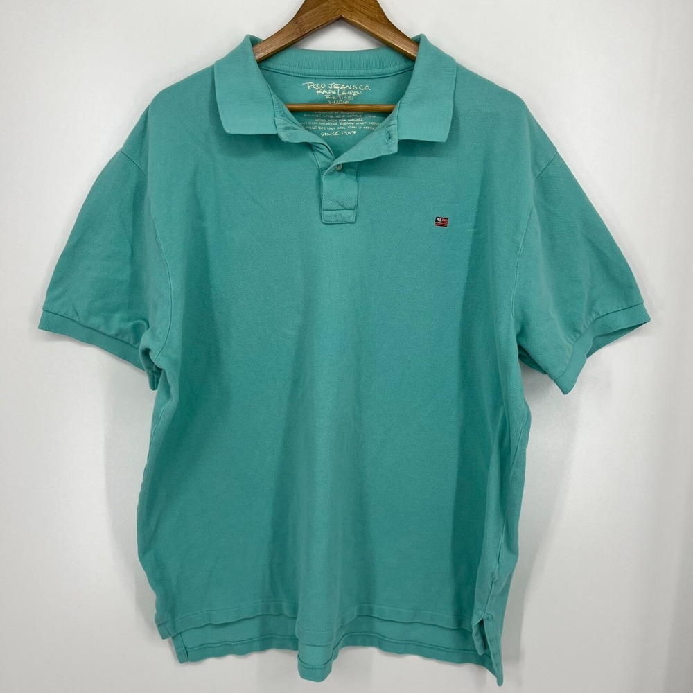 Polo Jeans‎ Co. Ralph Lauren Polo Shirt Men's XL Green USA Flag Logo Embroidered